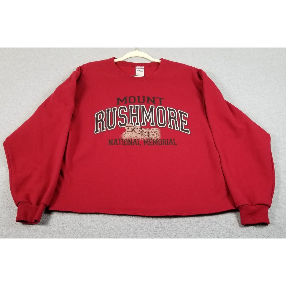 Mount Rushmore Sweatshirt Womens Large L Red National Memorial Raw Hem Pullover